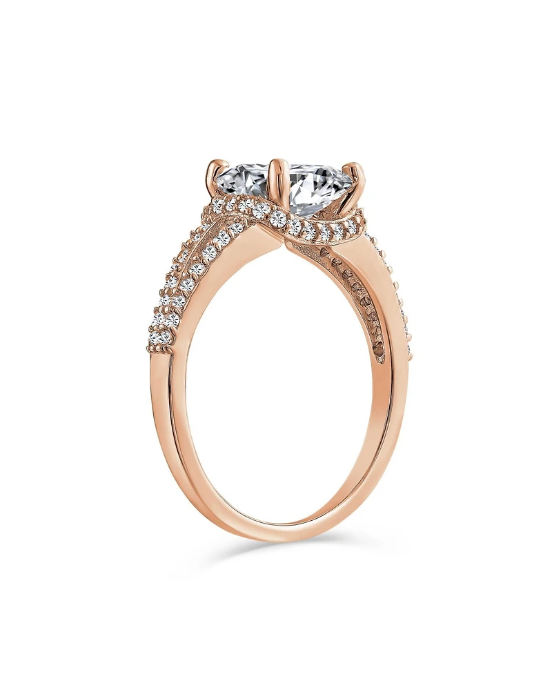 Bling Jewelry Classic 3CTW Cz Cubic Zirconia Halo Solitaire Cushion Cut Promise Ring Pave Split Shank Band Rose Gold Sterling Silver