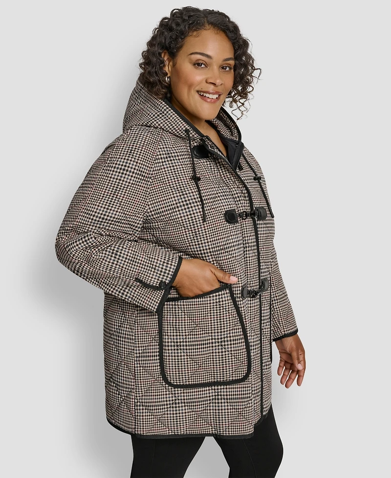 Dkny Plus Hooded Toggle-Front Quilted Coat
