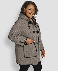 Dkny Plus Hooded Toggle-Front Quilted Coat