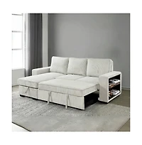 Modern Pull-Out Sofa Bed with Storage Chaise, Usb Charging & Bookshelf Arm, Sleeper Sectional Couch for Small Spaces-Maison Boucle
