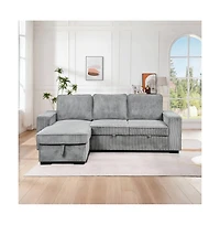 Modern Pull-Out Sofa Bed with Storage Chaise, Usb Charging & Bookshelf Arm, Sleeper Sectional Couch for Small Spaces-Maison Boucle