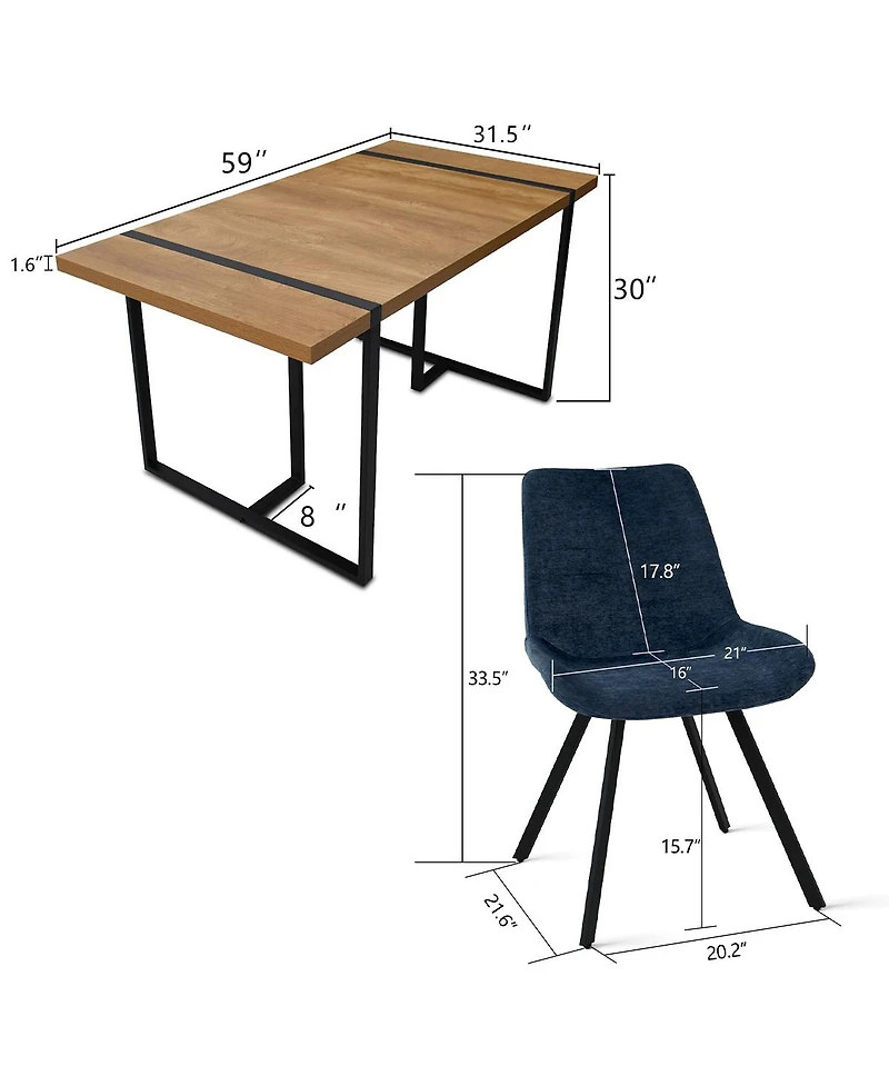 Maison Boucle Modern 59-Inch Dining Table with Four Stylish Chairs - Sleek Design for Contemporary Spaces