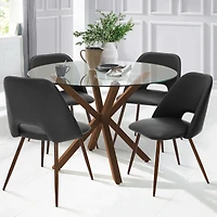 Maison Boucle Elegant 5-Piece Dining Set: 39.4-Inch Round Glass Table with 4 Chic Chairs for Modern Spaces-Maison