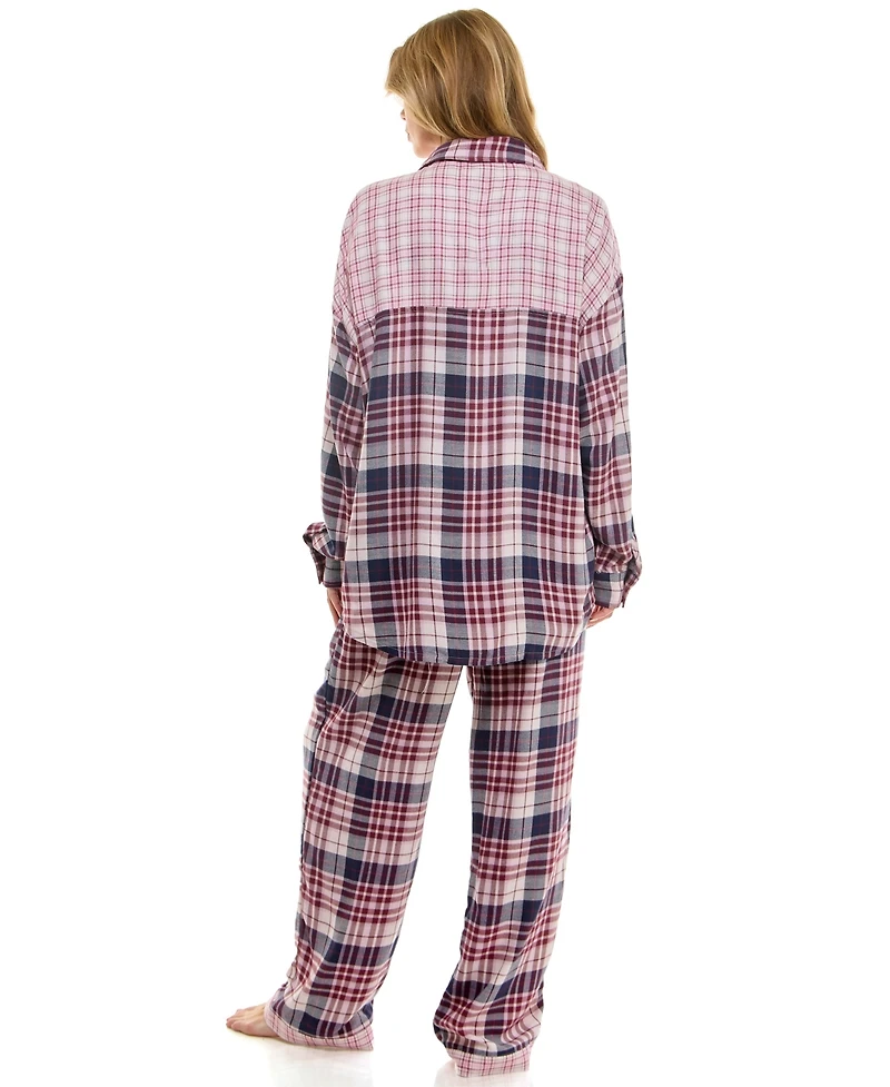 Roudelain Women's 2-Piece Color Blocked Collared Pajama Set