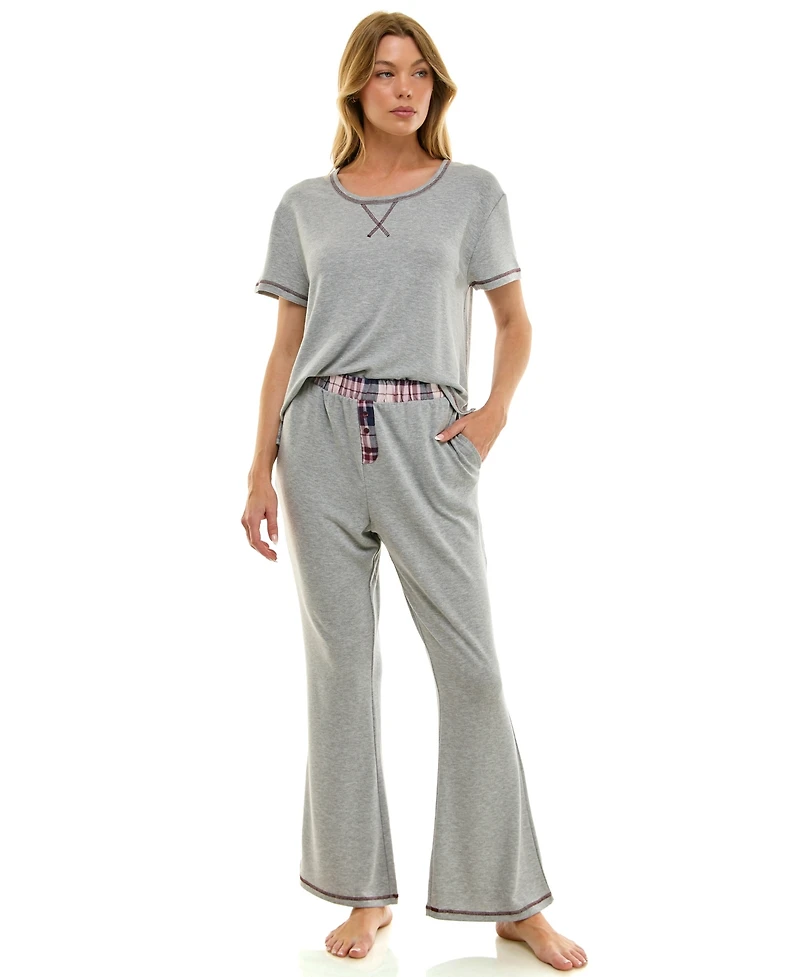 Roudelain Women's 2-Piece Short Sleeve Top and Flare Pants Set