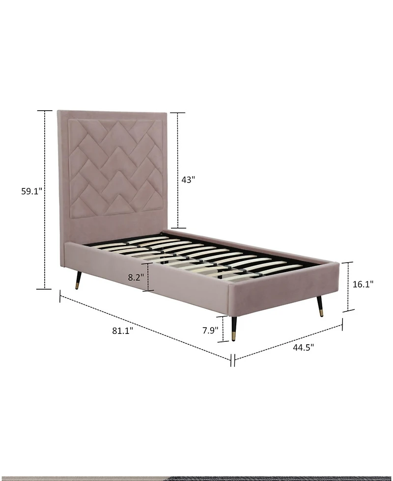 Manhattan Comfort Crosby Modern Twin-Size Velvet Upholstered Bedframe and Headboard