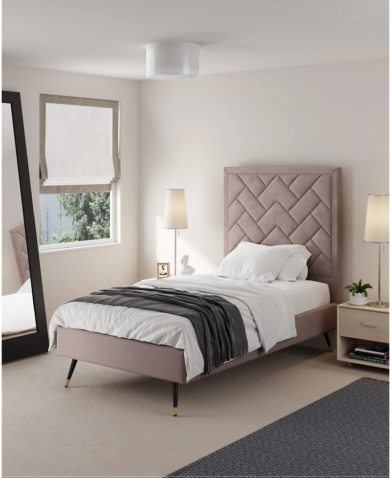 Manhattan Comfort Crosby Modern Twin-Size Velvet Upholstered Bedframe and Headboard