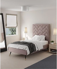 Manhattan Comfort Crosby Modern Twin-Size Velvet Upholstered Bedframe and Headboard