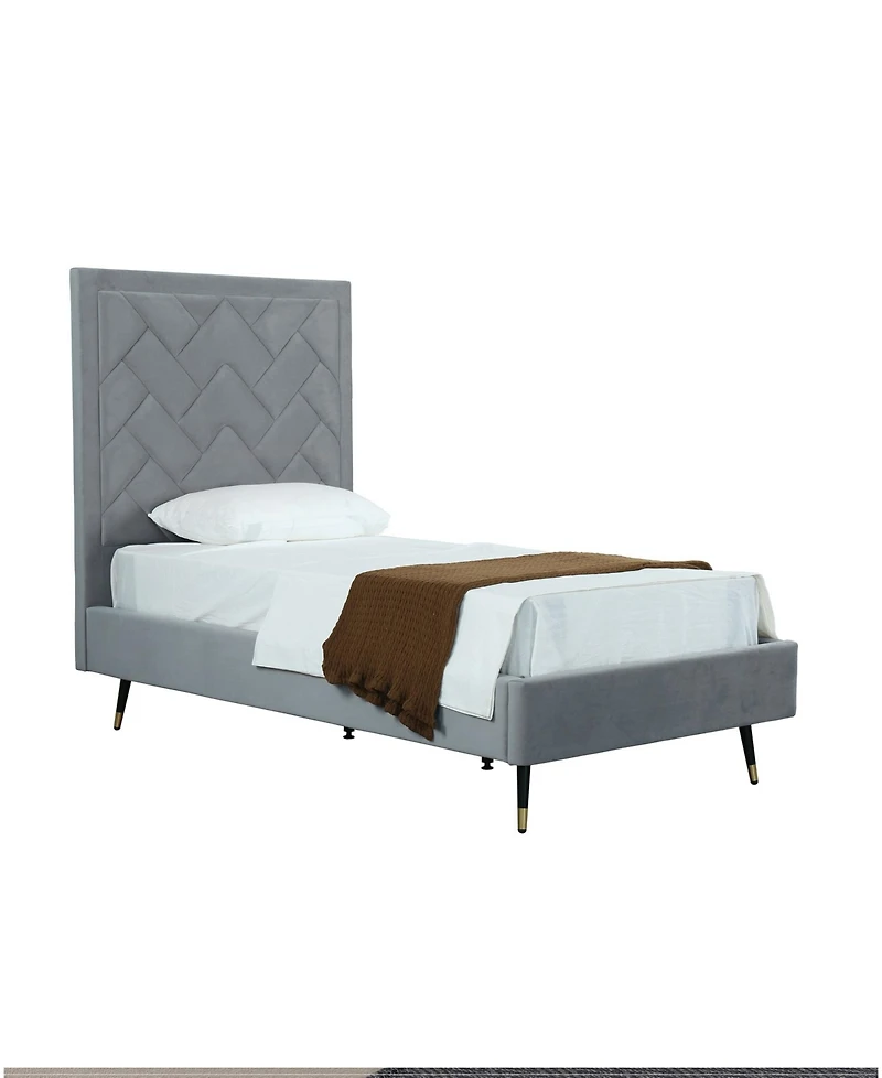 Manhattan Comfort Crosby Modern Twin-Size Velvet Upholstered Bedframe and Headboard