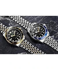 Stuhrling Meridian 3968 Men s Gmt Diver Watch – Quartz Movement, 42mm Stainless Steel Case, Black Dial, Blue/Black Bezel