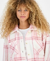 Hippie Rose Juniors' Collared Long-Sleeve Plaid Shacket