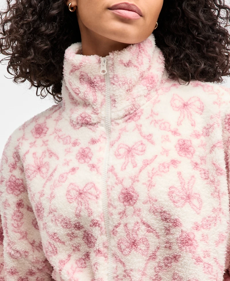 Hippie Rose Juniors' Printed Zip-Up Sherpa Jacket