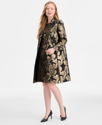 Kasper Womens Metallic Textured Coat Damask Sleeveless Sheath Dress