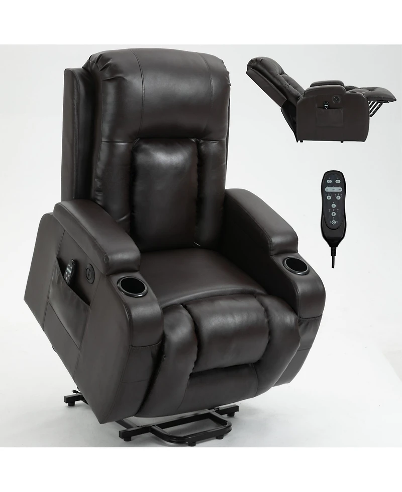 Clihome Infinite Position Up to 350 Lbs Power Lift Recliner Chair for Elderly Heavy Duty Motion Mechanism with 8 Point Vibration Massage and Lumbar He