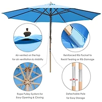 Yescom 13ft Xl Heavy Duty Solid Wood Outdoor Patio Umbrella with Base Parasol Wheels Stand for Bistro Market Table Garden Deck Yard Poolside