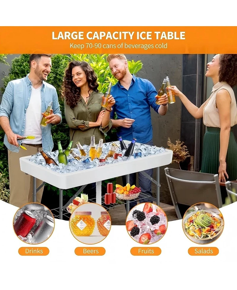 Sugift Portable Ice Cooler Table with Drain, Skirt & Handle, 440LBS Capacity