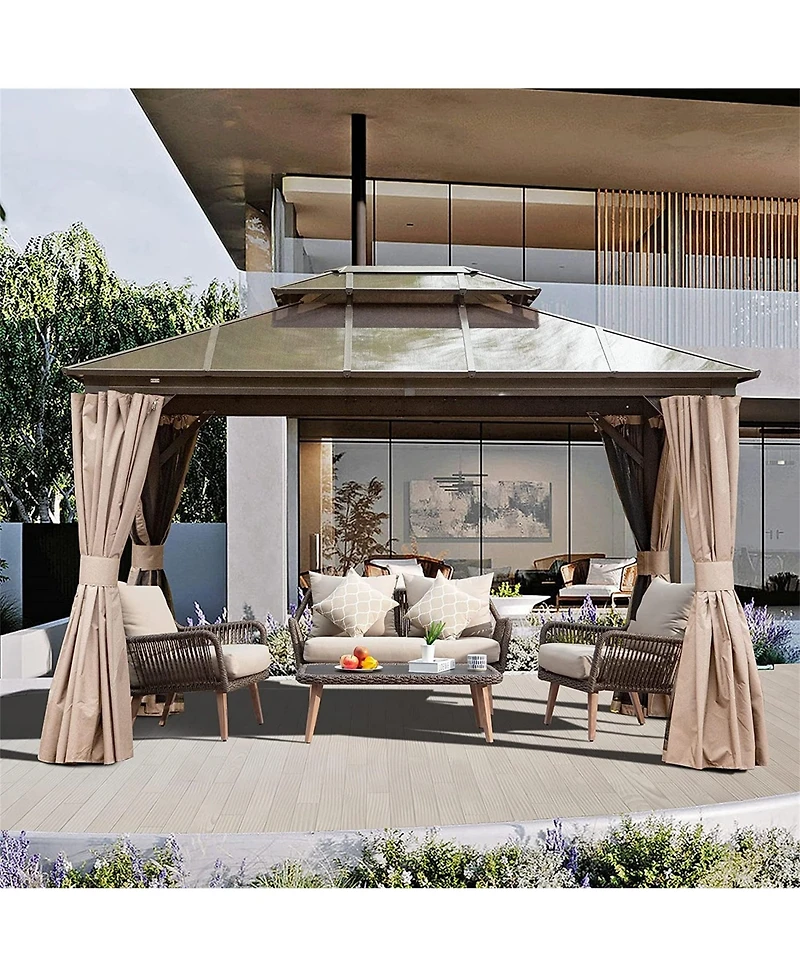 Clihome 11.9-ft x 9.77-ft Hardtop Gazebo Brown with Hardtop Roof