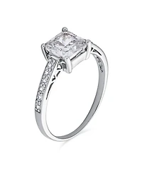 Bling Jewelry Classic 2.5CT Cz Square Princess Cut Solitaire Promise Ring Sterling Silver Cubic Zirconia Pave Band