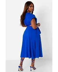 Rebdolls Plus Cut Out High Slit Midi Skater Dress - Royal Blue