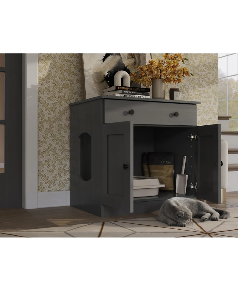 Palace Imports 100% Solid Wood Ziva 2-Door Cat Litter Box Enclosure