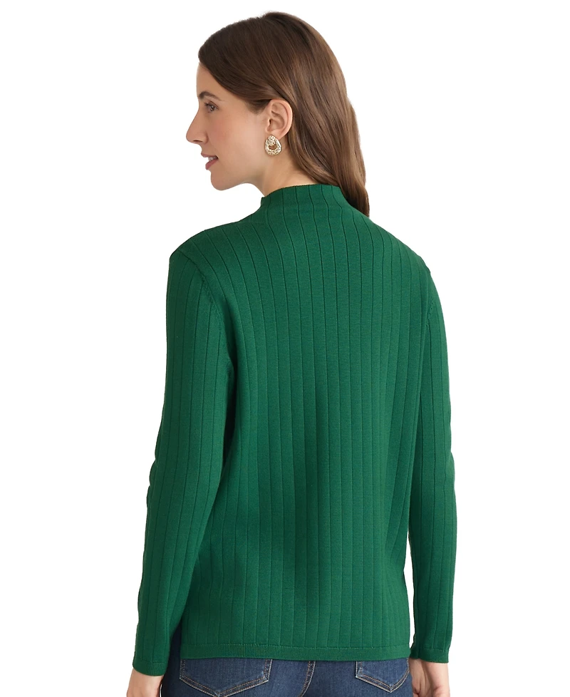 Jones New York Petite Wide-Rib Funnel Neck Sweater