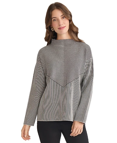 Jones New York Petite Striped Mock Neck Sweater