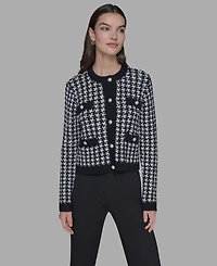 Karl Lagerfeld Paris Women's Houndstooth Long Sleeve Cardigan