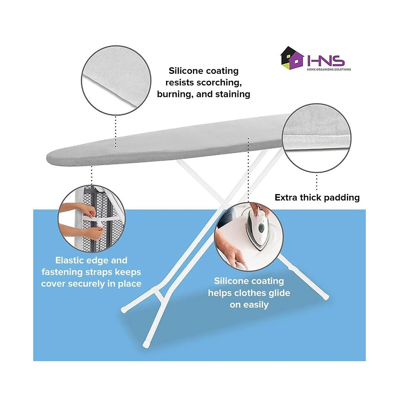 Florida Brands Ironing Board Cover and Pad - 15" x 54" - Large Fits All Standard Sizes - Heat Reflective Iron Pad