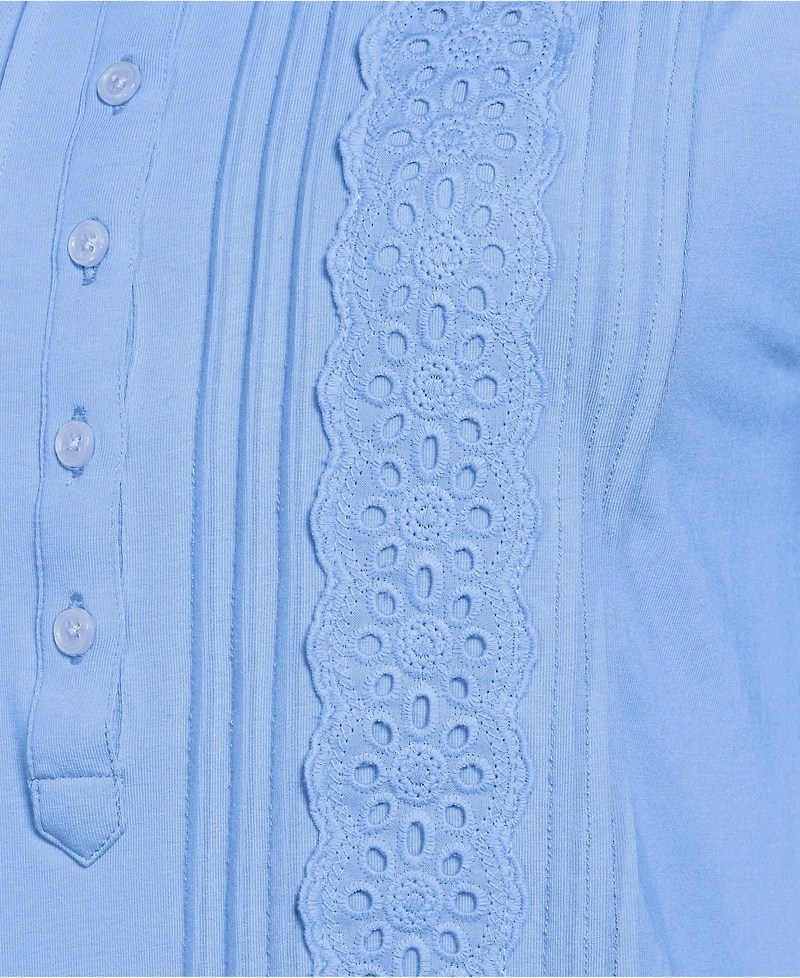 Lands' End Women's Plus 3/4 Sleeve Lightweight Jersey Embellished Top