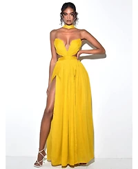 Miss Circle Women Xella Yellow Pleated Chiffon Maxi Dress