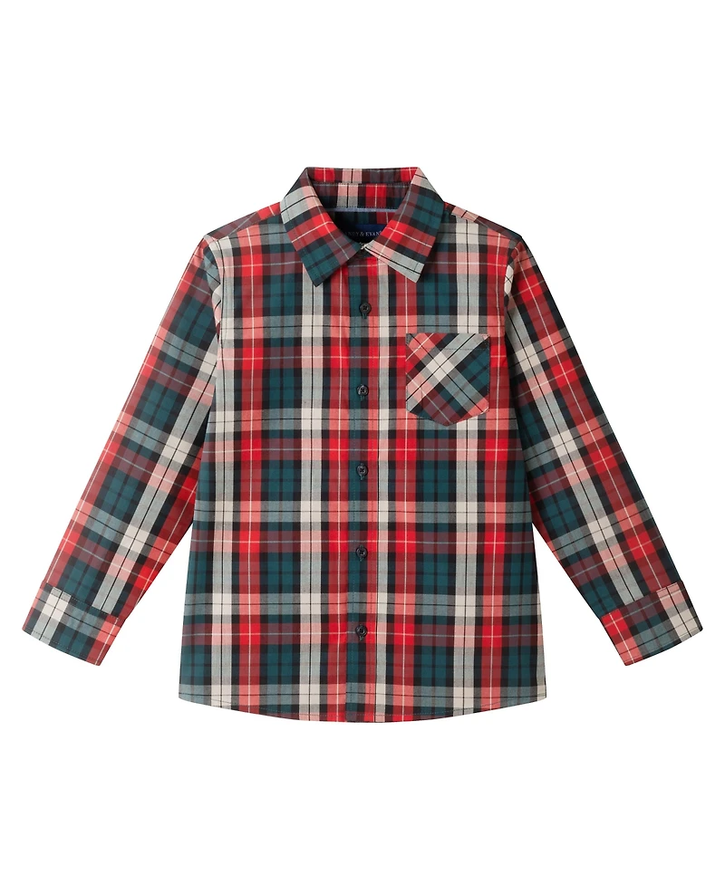 Andy & Evan Toddler/Child Boys Green/Red/Tan Plaid Buttondown w/Bowtie