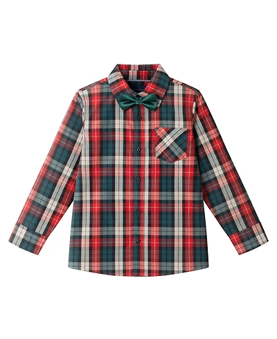 Andy & Evan Toddler/Child Boys Green/Red/Tan Plaid Buttondown w/Bowtie