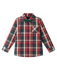 Andy & Evan Toddler/Child Boys Green/Red/Tan Plaid Buttondown w/Bowtie