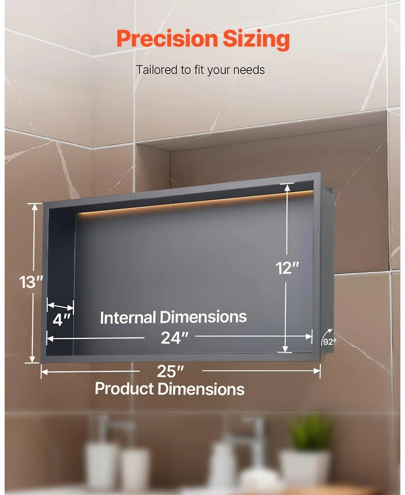 Slickblue Shower Niche Stainless Steel Recessed Shelf with Led Strip