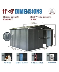 Clihome 9-ft x 11-ft Galvanized steel Storage Shed