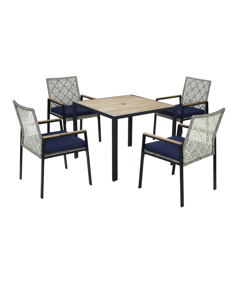 Streamdale Furniture All Weather 5-Piece Patio Dining Set Acacia Table Light Gray