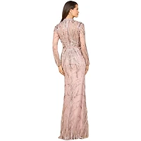 Lara Women's Mandarin V-Neck Gown with Long Sleeves