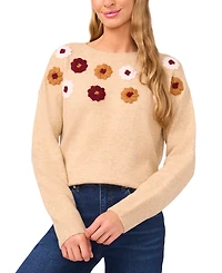 CeCe Women's Multicolor Embroidered Flower Long Sleeves Sweater