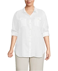 Lands' End Plus Linen Roll Sleeve Relaxed Tunic Top