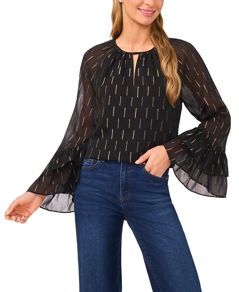 CeCe Women's Ruffled Tiered Flowy Long-Sleeve Top