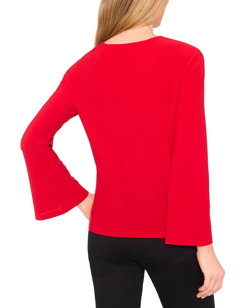 CeCe Women's Imitation Pearl Bow Long-Sleeve Knit Top