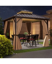 Costway 10 x 10 Ft Hardtop Gazebo with Netting Heavy-Duty Double-Roof Galvanized Metal Top