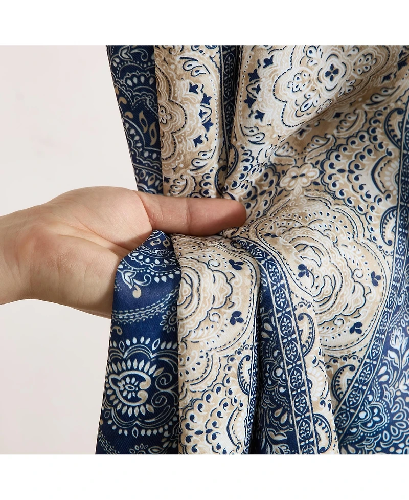 Hlc.me William Boho Damask Striped Patterned Window Back Tab Rod Pocket Curtains Bedroom - Light Blocking Darkening Window Panels