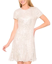 CeCe Women's Short Sleeve Godet Sequin Dress