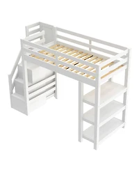 Streamdale Furniture Loft Bed with Shelves Staircase & Wardrobe