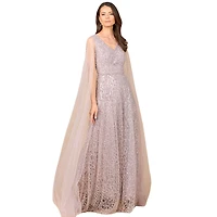Lara Women's Beaded Lace Gown with Cape Sleeves