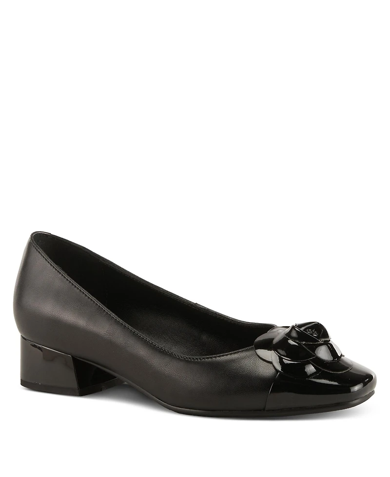 Azura Women's Angelinite Leather Slip-On Cap-Toe Shoes with Floral Applique, Cushioned Insole, and Flexible Low Heel – Everyday Comfort