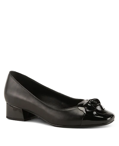 Azura Women's Angelinite Leather Slip-On Cap-Toe Shoes with Floral Applique, Cushioned Insole, and Flexible Low Heel – Everyday Comfort