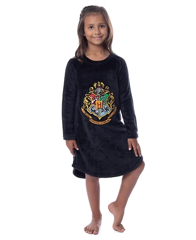 Harry Potter Girls Hogwarts Houses Crest Long-Sleeve Fleece Pajama Nightgown - All
