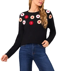CeCe Women's Multicolor Embroidered Flower Long Sleeves Sweater